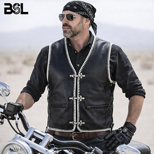 Chaleco de Cuero para Motociclista, Verano, Hombre, Superventas |   Chaleco de equitación transpirable con tallas grandes y cierres metálicos |   Chaleco de motociclista bordado - Product Image 1