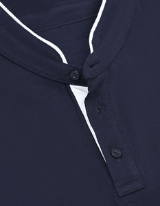 Polo Azul Marino para Hombre, Cuello Alto, Manga Corta, Ribete en Contraste, Tela Piqué, Corte Ajustado Informal, Camiseta de Verano, Venta al Por Mayor OEM - Product Image 4