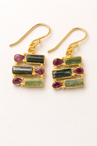 Pendientes Colgantes Clásicos de Plata de Ley Hechos a Mano para Mujer con Turmalina Melón en Bruto, Joyería para Fiestas y Eventos - Product Image 5