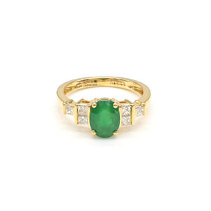 Anillo Art Deco con Esmeralda Natural de 7x5mm, Listo para Enviar, en Oro Amarillo Sólido de 18k con Diamantes, Anillo de Compromiso o Boda, Talla US-6 - Product Image 4