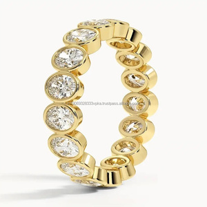 แหวนเพชรเลียนแบบมอยส์ซอไนต์ทรงรีตัดเป็นรูปวงรีสีเหลืองทอง14K แหวนแต่งงานกรอบเต็มชุดแหวนซ้อนสำหรับเป็นของขวัญ - Product Image 4