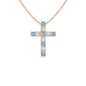 Colgante de Cruz de Topacio Azul y Diamantes Cultivados en Laboratorio de Lujo para Unisex en Oro de 10K, 14K, 18K y Chapado en Oro Personalizado - Product Image 2