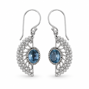Boucles d'oreilles fines en argent sterling 925 avec topaze bleue naturelle facettée BER-40, prêtes à être expédiées, en stock, faible MOQ, bijoux indiens pour femmes - Product Image 1
