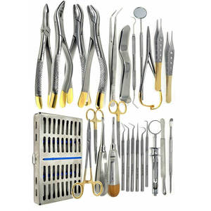 Kit completo de herramientas quirúrgicas para implantes dentales y extracciones con tijeras y jeringas chapadas en oro para clínicas - Product Image 1