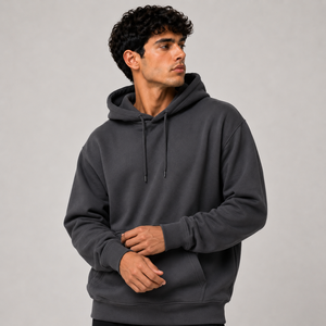 Sudadera con Capucha Gris Oscuro para Hombre, Corte Regular, Felpa de Algodón, Estilo Casual, Color Sólido, para Otoño - Product Image 1