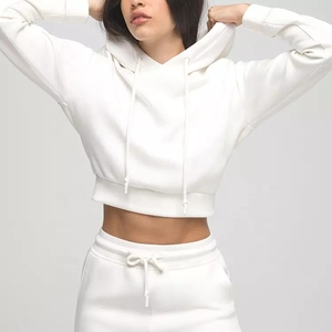 เสื้อฮู้ดแขนยาวลำลองสำหรับผู้หญิงช่วงฤดูใบไม้ร่วง พร้อมเชือกผูก กระเป๋าสีพื้น ผลิตด้วยวิธีการทอผ้า สำหรับสตรีชาวมุสลิม - Product Image 1