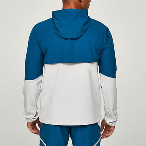 <b>Men's</b> Blue White Solid Cotton Breathable Hooded <b>Jacket</b> and Shorts Set Sporty <b>Summer</b> Outfit Quick Dry Knitted Wear - Product Image 2