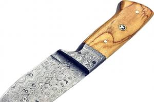 Couteau utilitaire artisanal en acier damas à motif goutte de pluie, avec manche en bois d'olivier - Product Image 4