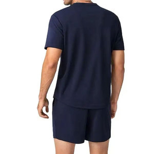 100% cotton <b>Men's</b> <b>Navy</b> <b>Blue</b> Short Sleeve O-Neck <b>T</b>-<b>Shirt</b> Shorts Set Regular Fit Casual Breathable 100% Cotton Jersey Solid Color - Product Image 2