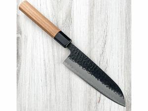 Couteau de chef Santoku en acier carbone forgé à la main, manche en bois, vente en gros, OEM, fabricant et fournisseur de couteaux de cuisine personnalisés - Product Image 3