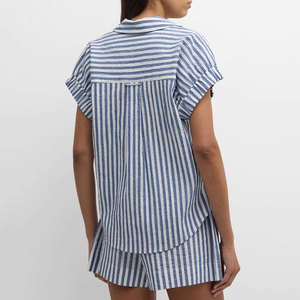 ชุดเซ็ต 2 ชิ้น สำหรับผู้หญิง รุ่น 2k26 All Seasons แขนสั้น คอกลม สีน้ำเงินขาวล้วน ผ้าฝ้ายซาติน 100% ระบายอากาศได้ดี เหมาะสำหรับใส่ในชีวิตประจำวัน ทำงาน หรือใส่ลำลอง - Product Image 5