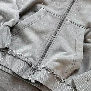 Prix d'usine – Sweat à capuche zippé en polaire épaisse avec strass pour homme – Fabricant OEM/ODM – 100 % coton – Personnalisable - Product Image 4