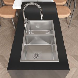 32\"x 19\"x 10\" Satin Stainless Steel S304 Handmade Embedded Double Bowl <b>Kitchen</b> <b>Sink</b> Household Thick Dishwasher-Friendly - Product Image 4