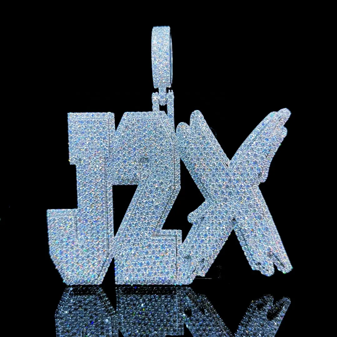 Hip Hop Jewelry Fashion Logo Pendant Vvs Moissanite Diamond 925 Sterling Silver Iced Out Letter Logo Necklace Pendants