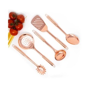 Premium <b>Copper</b> Cooking Spoons Set of 5 | Heavy Duty Serving <b>Utensils</b> with Hanging Loops | Glossy Metallic Rose Gold Finish Spec - Product Image 4