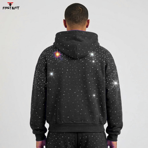 New Arrival Custom Logo Zipper Rhinestone <b>Men's</b> Winter Hoodies 100% Cotton Fleece High Quality Price Casual Wear Thermal - Product Image 6