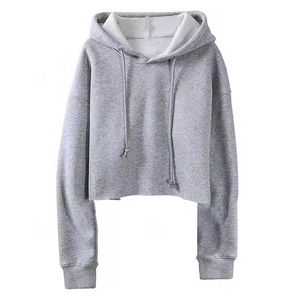 Wholesale Custom LOGO Female White <b>Cropped</b> Hoodies Women Cotton Crop <b>Top</b> Hoodie Solid Color Knitted Short Length - Product Image 1