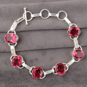 Pink Tourmaline Sterling <b>Silver</b> Adjustable Bezel Gemstone Luxury <b>Charm</b> <b>Bracelet</b>-High Quality Women's Anniversary Gift - Product Image 4