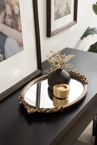 Oval Brass Decorative <b>Tray</b> with Mirror Surface Traditional Design Cosmetic <b>Storage</b> Handle Metal Handicraft Single Piece Package - Product Image 6