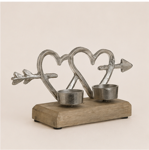 Handcrafted Modern Double Heart Tealight Candle Holder Eco-Friendly Christmas Home Decoration Silver Aluminum Metal Sculpture - Product Image 3