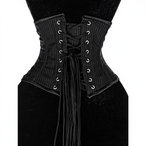 Women's Black Pinstripe Waist Cincher Firm Control Shaper Hook-and-Eye Closure Breathable Steel <b>Boned</b> Four panel Lining Cotton - Product Image 2