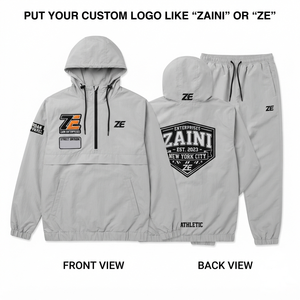 ZAINI Premium Men's Winter Casual Sportswear <b>Set</b> Hooded Windbreaker Suit Solid Polyester/Nylon <b>Knitted</b> Fabric Breathable 300g - Product Image 1