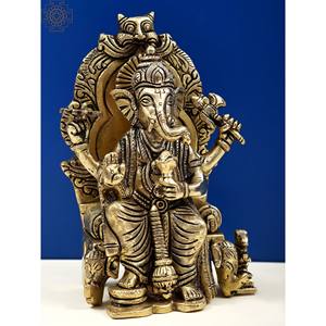 Escultura hecha a mano de latón de 6 pulgadas Ganesha Idol, artículo único y hermoso - Product Image 3