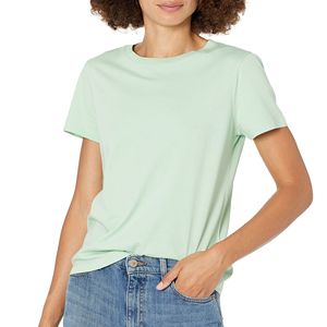 Camiseta de Cuello Redondo Verde Menta de Alta Calidad para Mujer, Manga Corta, Corte Regular, Informal, 100% Algodón Jersey, Transpirable, Primavera Verano - Product Image 1
