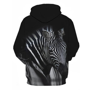 Sweat-shirt à capuche noir pour homme avec imprimé zèbre, coupe décontractée, en polyester tricoté, pour l'automne - Product Image 2