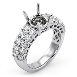 Anillo de Oro Blanco Sólido de 18K Glamuroso con Doble Hilera de Diamantes Naturales Pavé, Banda Ancha, Venta al por Mayor Directa de Fábrica China - Product Image 1