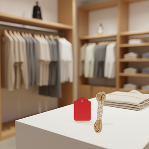 Etichetta da appendere Ilan 3x4,2 cm rossa con cordino, 12 pezzi per etichette di abbigliamento - Product Image 1