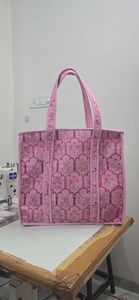 Le Souvenirs for Floral Handmade Eco-Friendly Quilted Cotton Print Fashion Lightweight <b>Canvas</b> <b>Tote</b> Bag Customizable Zipper - Product Image 3