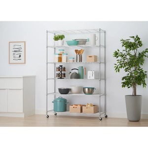 Étagère de rangement de cuisine en acier inoxydable argenté de luxe, 6 niveaux, organisateur multi-usages pour assiettes, bols, ustensiles à prix avantageux - Product Image 4