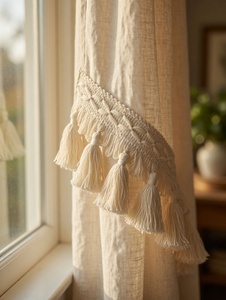 Frange en dentelle de coton faite à la main de style bohème pour rideaux, décoration d'intérieur et couture - Product Image 1