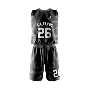 Ensemble maillot et short de basketball personnalisable 100 % polyester, imprimé par transfert thermique, respirant, anti-humidité, grandes tailles - Product Image 1