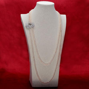 Collier en perles d'eau douce DIY pour femmes, double couche, long, accessoires en argent, cygne, couleur blanche, collier chaîne de pull en gros - Product Image 1