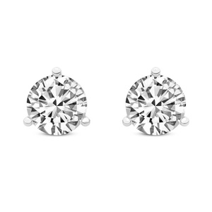 Anillo de oro macizo de 18k de lujo y elegante, aretes de oro con diamantes de laboratorio redondos de tres puntas estilo Martini para mujeres y niñas. - Product Image 1