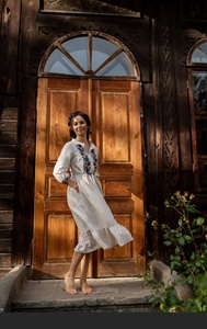Vestido Maxi de Lino Bordado con Flores Estilo Bohemio, Hecho a Mano, Cuello en V, Mangas Tres Cuartos, Vestido de Verano para Mujer - Product Image 5