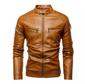 Abrigo de Cuero para Hombre, Corte Entallado, Cuello Alto, con Logotipo Frontal, Moda de Invierno - Product Image 5