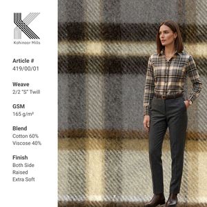 Yarn Dyed Cotton Viscose Twill Fabric 165 GSM Plaid Brushed Soft Finish OEM ODM Wholesale Manufacturer Cotton Shirting Fabric - Product Image 1