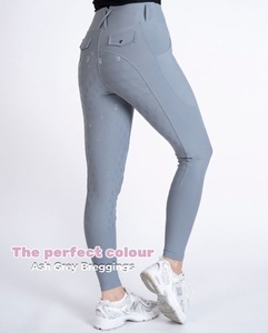 Ash Grey High Rise <b>Equestrian</b> Breeches Women's Slim Fit Riding Pants With Pockets Modern Style - Product Image 2