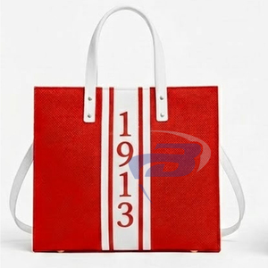 Delta |   Sigma |   Bolso Tote de Yute Resistente al Agua con Cremallera y Letras Griegas Elegantes para Miembros de la Hermandad Theta - Product Image 1