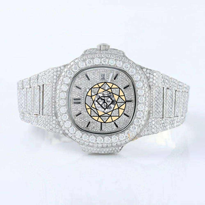 Reloj de Pulsera de Lujo con Movimiento de Cuarzo, Completamente Cubierto de Moissanita, en Acero Inoxidable, Estilo Hip Hop, Personalizable - Product Image 1