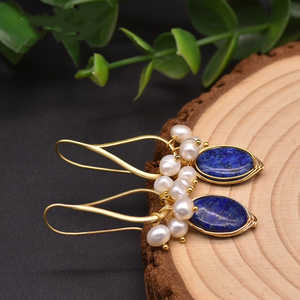 Pendientes de Perlas Naturales de Agua Dulce, Lapislázuli Azul, Forma Redonda, para Uso Diario de Mujeres - Product Image 3