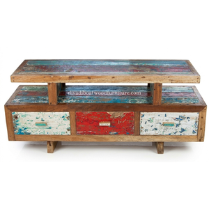 Meuble TV en bois de bateau récupéré, 3 tiroirs, design minimaliste et écologique, pour salon, avec conception durable - Product Image 5