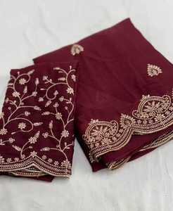 Designer Elegant <b>Saree</b> Crafted In Star Georgette Featuring All Over Embroidery Work Paired With A Matching Embroidered Blouse - Product Image 5