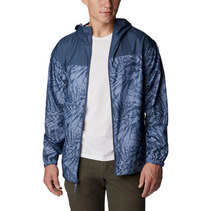 Wholesale Men's Navy Blue Printed Soft Shell Hooded <b>Jacket</b> With Zip Front Water Resistant Outdoor Wear - Product Image 2
