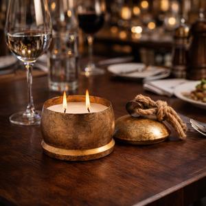Recipiente Metálico para Velas con Tapa Atada con Cuerda, Llama Doble, Cera de Larga Duración, Crea un Ambiente Sereno y Lujoso para Espacios Refinados - Product Image 3