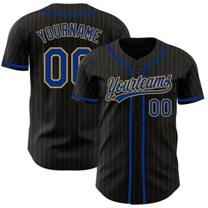 Venta al por Mayor del Jersey de Béisbol Auténtico OMMIZ INDUSTRY Personalizado en Negro y Dorado con Rayas Finas - Product Image 1
