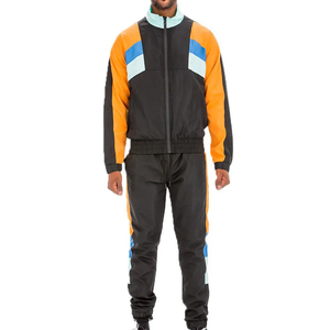 Survêtement pour homme à blocs de couleur, manches longues, fermeture éclair sur le devant, sportif, coupe classique, polyester respirant, poches latérales - Product Image 1